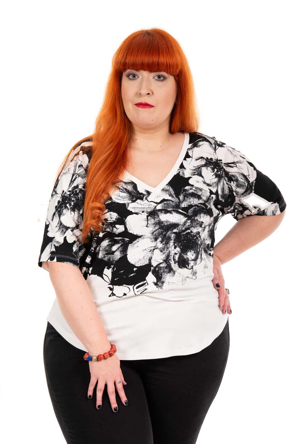 Bluza din tricot alb negru PLUS